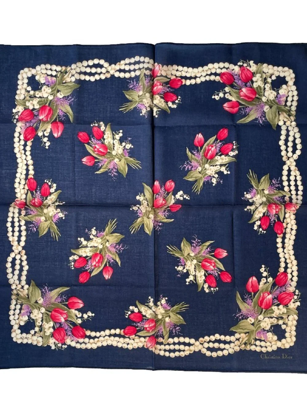 Vintage Christian Dior Floral Cotton Scarf Tulip Print